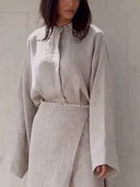 Stand Collar Shirt And Lace-up Skirt Suit
