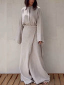 Stand Collar Shirt And Lace-up Skirt Suit