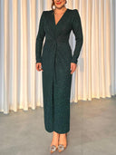 Sexy Deep V-neck Long-sleeved Hip-hugging Maxi Dress