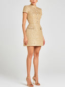 Elegant Stand Collar Button Detail Short-Sleeve Party Mini Dress