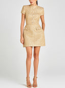 Elegant Stand Collar Button Detail Short-Sleeve Party Mini Dress