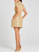 Elegant Stand Collar Button Detail Short-Sleeve Party Mini Dress