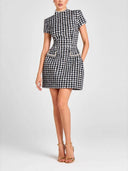 Elegant Sequin Beaded Plaid Tweed Mini Dress