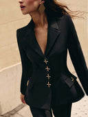 Fashion Casual Long-Sleeve Button Detailing Blazer