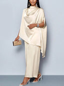 Swing Collar Irregular Hem Shirt And Wide Leg Pants Suit