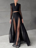 Elegant Paneled Mesh Flared Skirt