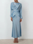 Elegant Draped Satin Mermaid Maxi Skirt