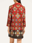 Elegant Satin Printed Shirt-neck Long-sleeved Mini Dress
