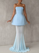 Elegant Off-the-shoulder Top And Mesh Sheer Fishtail Skirt Two-piece Set