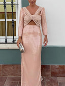 Elegant Sequin Twist Slit Maxi Dress