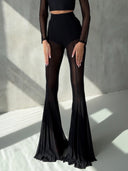 Elegant Mesh See-Through Flared Pants