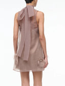 Elegant Sheer Feather-Embellished Mini Dress