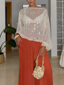 Elegant Sequined Cutout Long-Sleeved Sweater