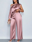 Off-shoulder Loose Shirt And Wide Leg Pants Suit