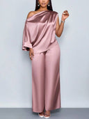 Off-shoulder Loose Shirt And Wide Leg Pants Suit