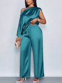 Off-shoulder Loose Shirt And Wide Leg Pants Suit
