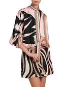 Unique Printed Batwing Sleeve Button-Front Twill Shirt Mini Dress