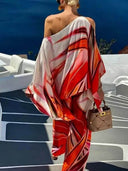 Exquisite One-Shoulder Printed Asymmetric Loose Shirt