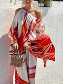 Exquisite Printed Elastic Waist Pocket Straight-Leg Pants