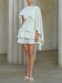 Elegant Asymmetrical Cape Ruffled Mini Dress