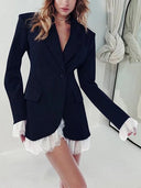 Elegant Lace Trim Tailored Blazer Dress