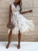 Sexy V-Neck Lace Trim Sleeveless Party Dress