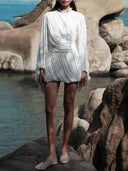 Pleated Design Long Sleeve Mini Dress