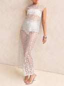 Elegant Lace Embroidered See-through Skirt Two-piece Set