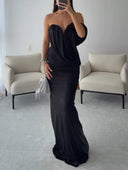Elegant Off-the-shoulder Pleated Maxi Dress