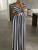 Off-shoulder Printed High-waist Jumpsuit