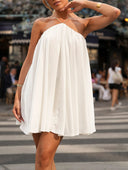 Elegant Flowy Satin Pleated Mini Dress