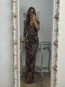 Elegant Long-Sleeve Paisley Print Deep V-Neck Maxi Dress