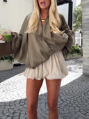 Elegant High-waisted Cream Pleated Bloomer Shorts