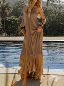 Elegant Halterneck Irregular Tassel Maxi Dress