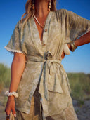 Elegant Tie-Waist Button-Down Short-Sleeve Blouse