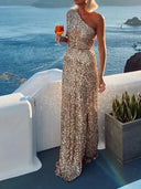 Party Sequin One-Shoulder Slit Maxi Dress
