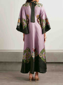 Retro Sophisticated Satin Floral Print Maxi Dress