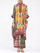 Retro Casual Patchwork Floral Print Loose Midi Shirt