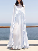 Elegant V-neck Side Slit Ruffled Chiffon Flowy Maxi Dress