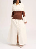 Elegant Mesh Panel Shirt Maxi Dress