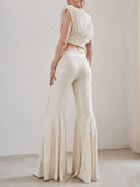 Elegant Sequined Sleeveless Pleated Cropped Tank Top