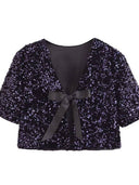 Sequined Bow Short-Sleeve Top