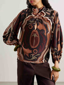 Retro Tung Palm Tree Print Long-sleeved Shirt