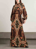Retro Tung Palm Tree Print Long Skirt