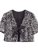Sequined Bow Short-Sleeve Top