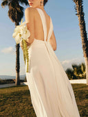 Elegant Open-back Chiffon Ribbon Flowing Maxi Dress
