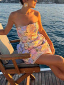 Exquisite Strapless Pastel Floral Embroidered Mini Dress