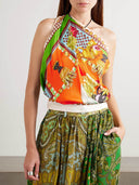 Casual Unique Floral Print Satin Elastic-Waist Lantern Pants