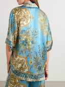 Unique Casual Floral Print Satin Elastic-Waist Pockets Wide-Leg Pants