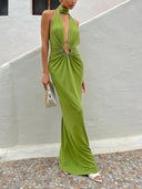 Exquisite Deep V-neck Open Back Waist Maxi Dress